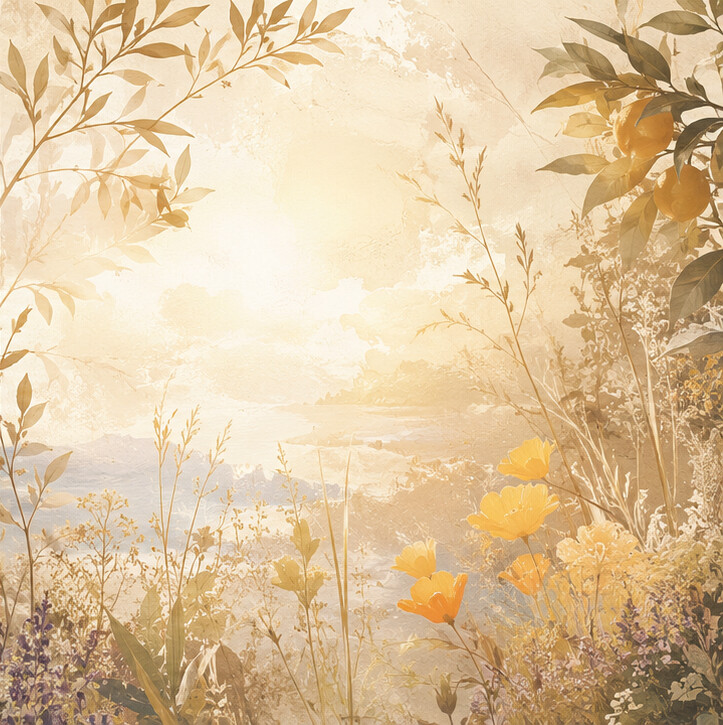 Golden California coast framed by native botanicals